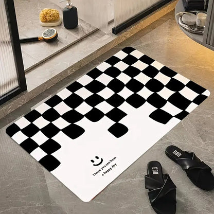 Abstract Checkerboard Bath Mat, Non-slip and Absorbent