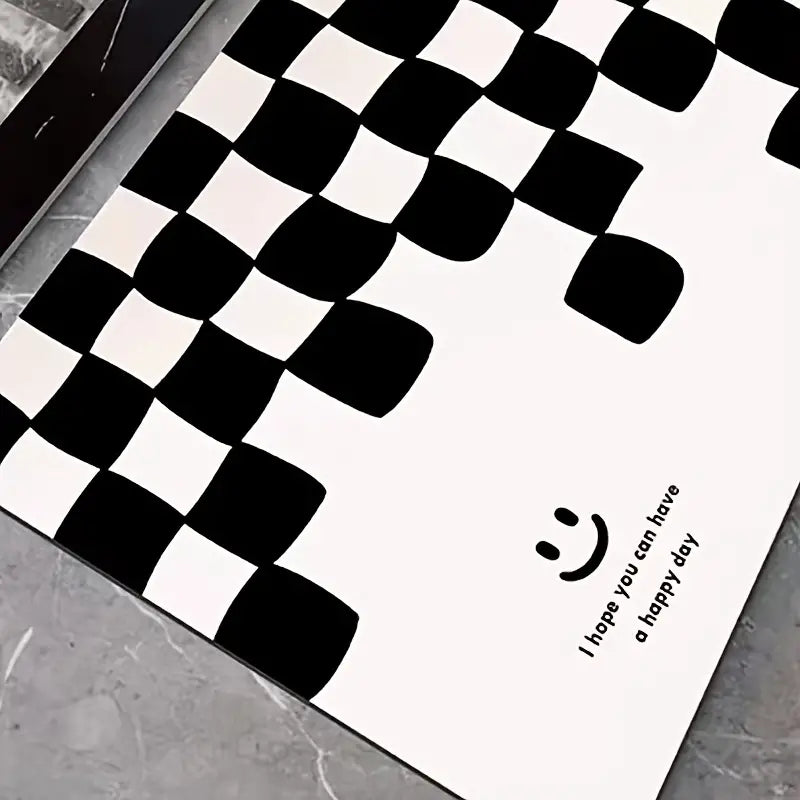 Abstract Checkerboard Bath Mat, Non-slip and Absorbent